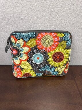 Vera Bradley Quilted Floral Tablet Sleeve in Brown with Lime, Coral & Turquoise